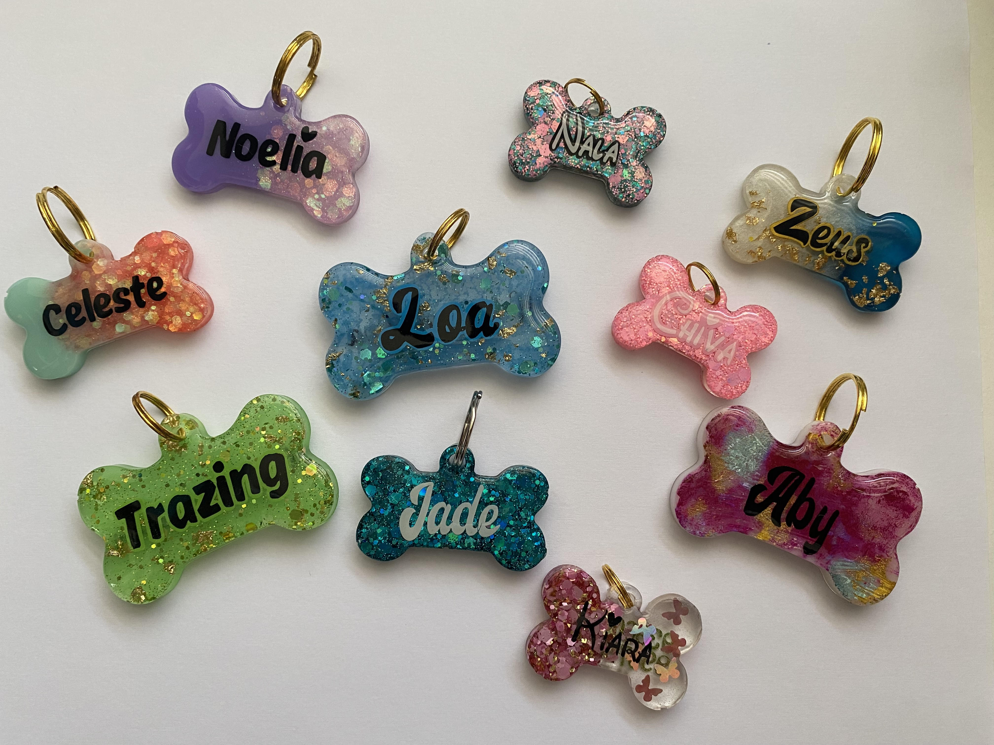 Placas de mascota en resina con nombres