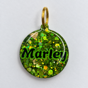 placa circular personalizada en resina glitter - papel mineral para mascotas